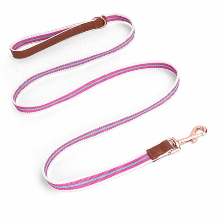 Collar y correa rosada de tela para mascotas - Imagen 2