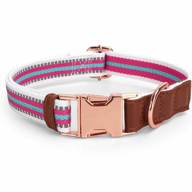 Collar y correa rosada de tela para mascotas - Imagen 3