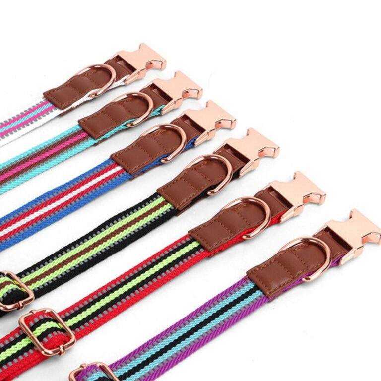 Collar y correa rosada de tela para mascotas - Imagen 5