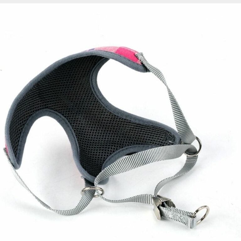Pechera de cuadros rosa y blanco con correa para mascotas - Imagen 3