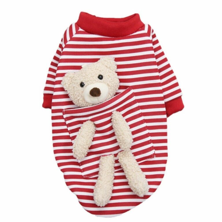 Sudadera rayada roja con osito de peluche para mascotas - Imagen 8