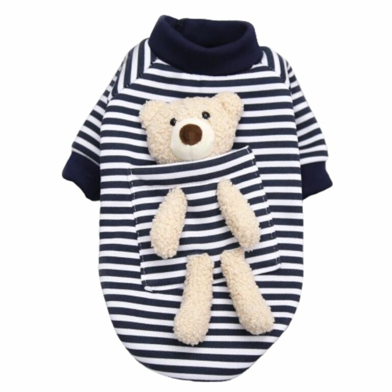 Sudadera rayada azul con osito de peluche para mascotas - Imagen 5