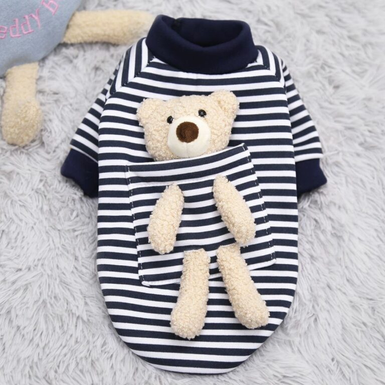 Sudadera rayada azul con osito de peluche para mascotas - Imagen 4