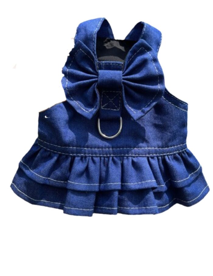 Maypet | Vestido para mascota de mezclilla con camiseta rosa y decoración de flor